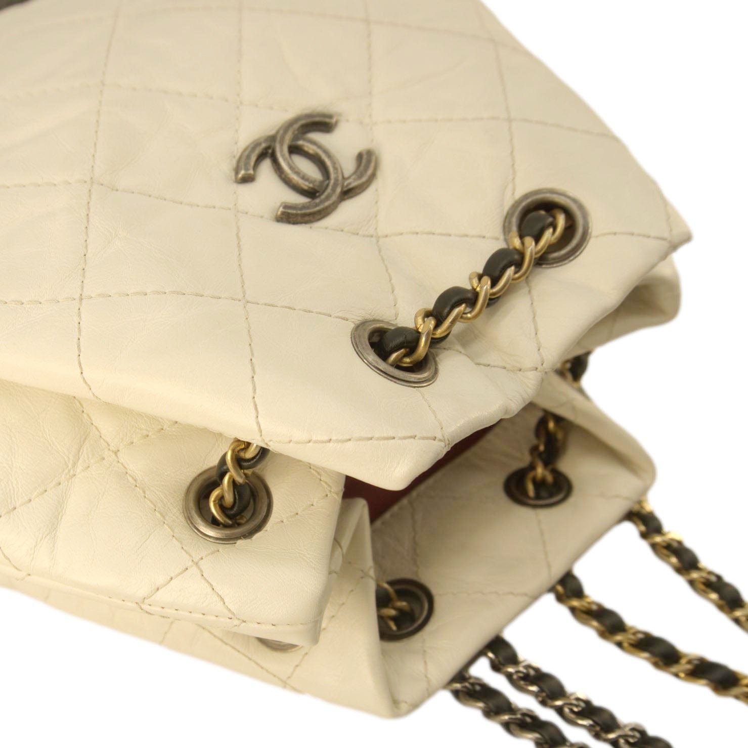 Chanel Gabrielle Small Quilted Aged Calfskin Leather Backpack Bag White