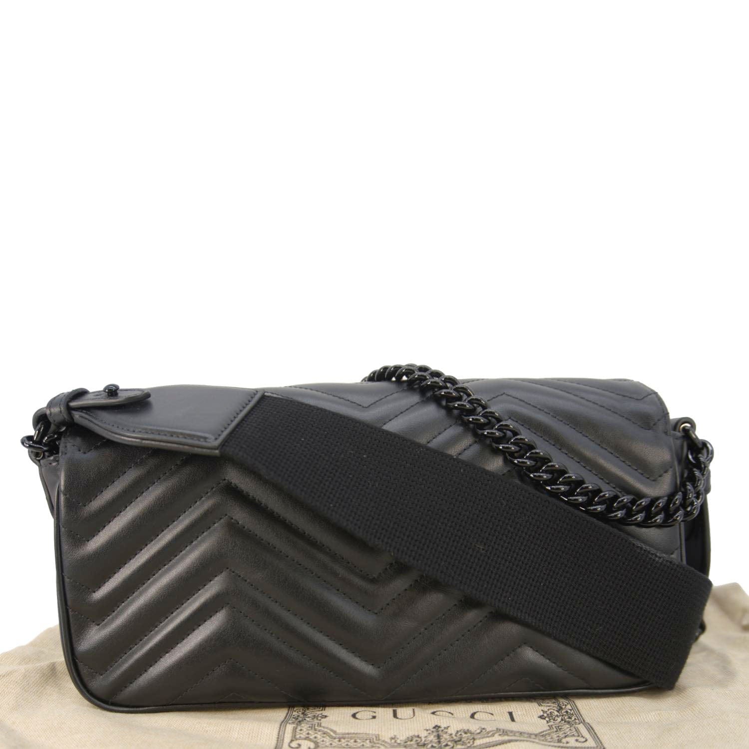GUCCI Gucci Marmont Small Leather Shoulder Bag Black 734814
