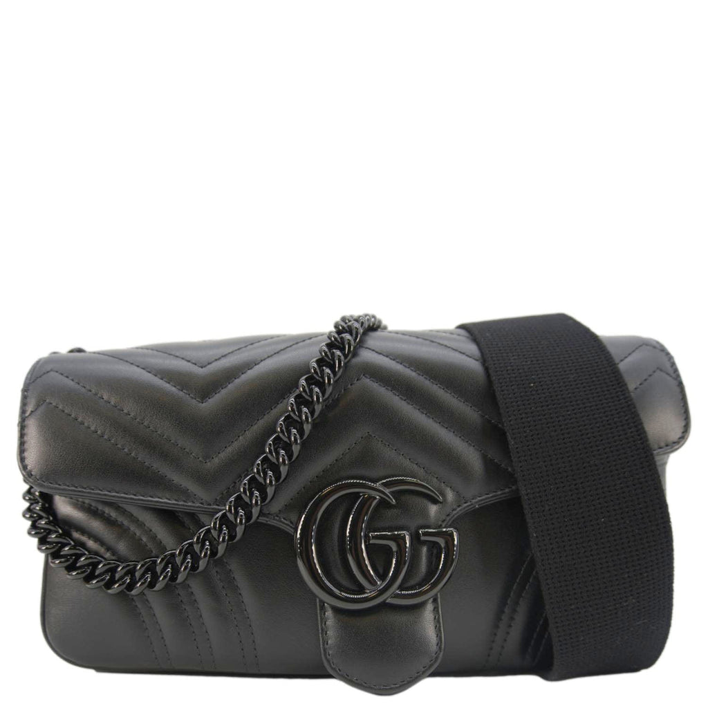 GUCCI Gucci Marmont Small Leather Shoulder Bag Black 734814