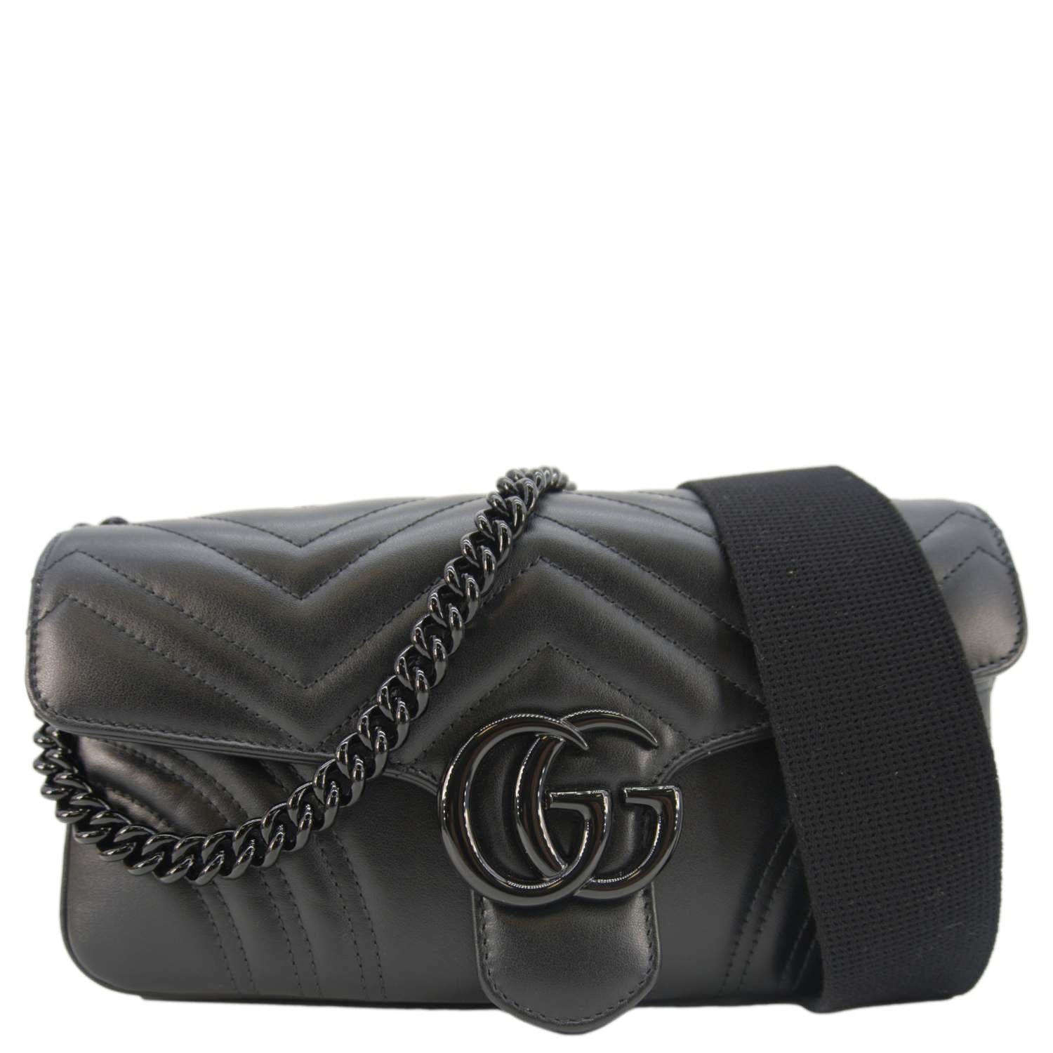 GUCCI Gucci Marmont Small Leather Shoulder Bag Black 734814