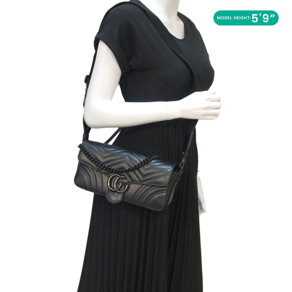 GUCCI Gucci Marmont Small Leather Shoulder Bag Black 734814