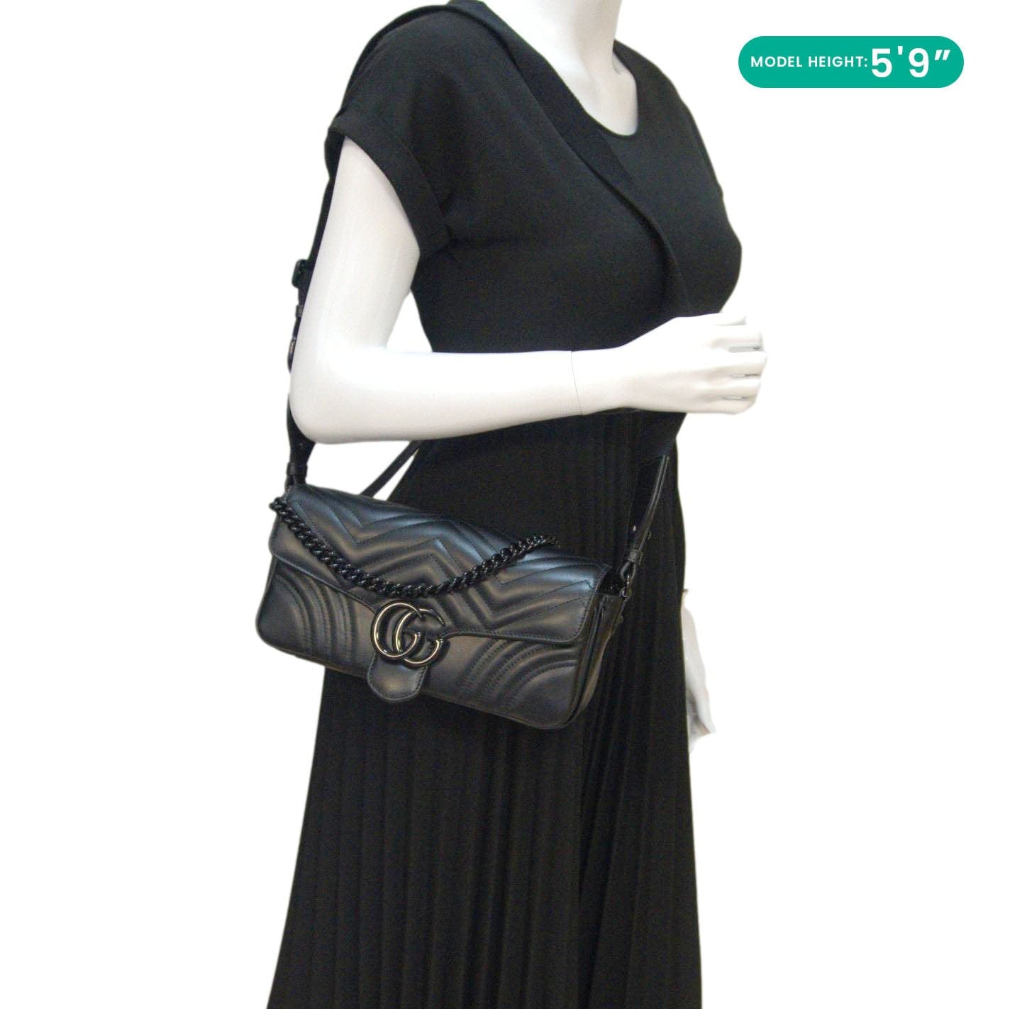GUCCI Gucci Marmont Small Leather Shoulder Bag Black 734814