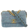Chanel 19 Flap Medium Quilted Tweed Shoulder Bag Blue