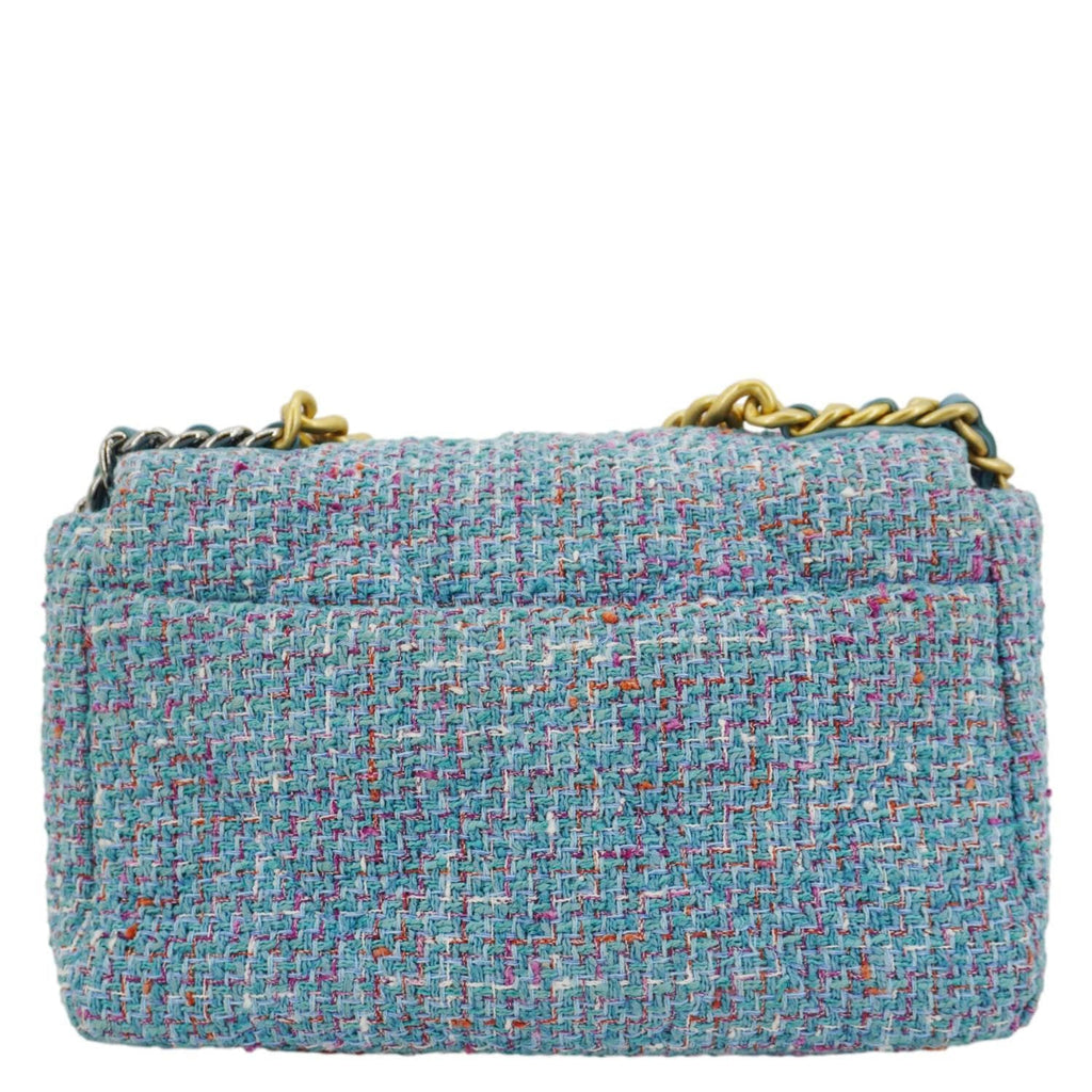 Chanel 19 Flap Medium Quilted Tweed Shoulder Bag Blue