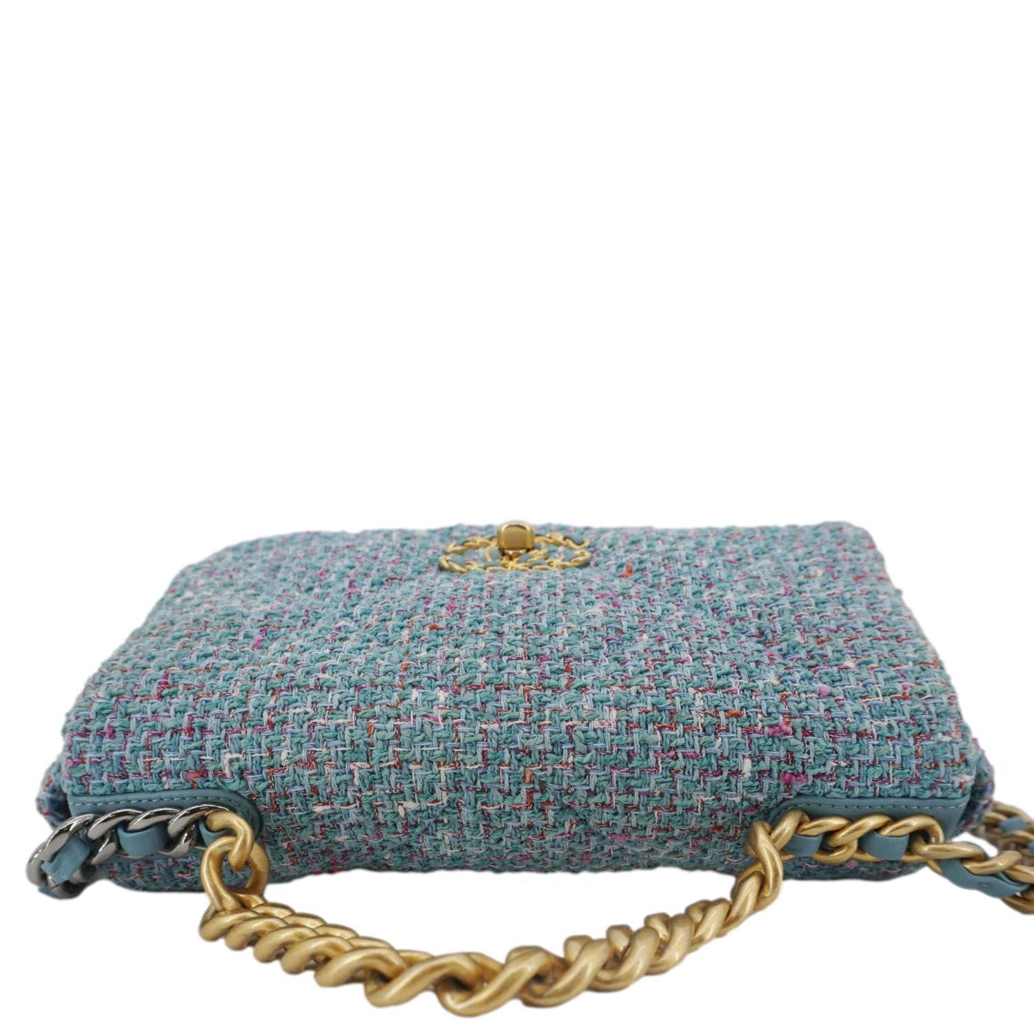 Chanel 19 Flap Medium Quilted Tweed Shoulder Bag Blue
