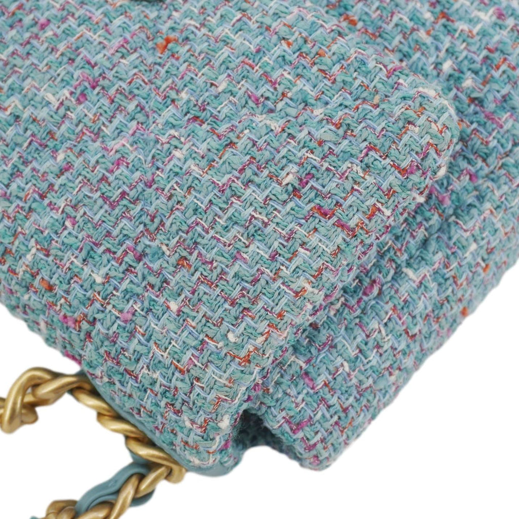Chanel 19 Flap Medium Quilted Tweed Shoulder Bag Blue