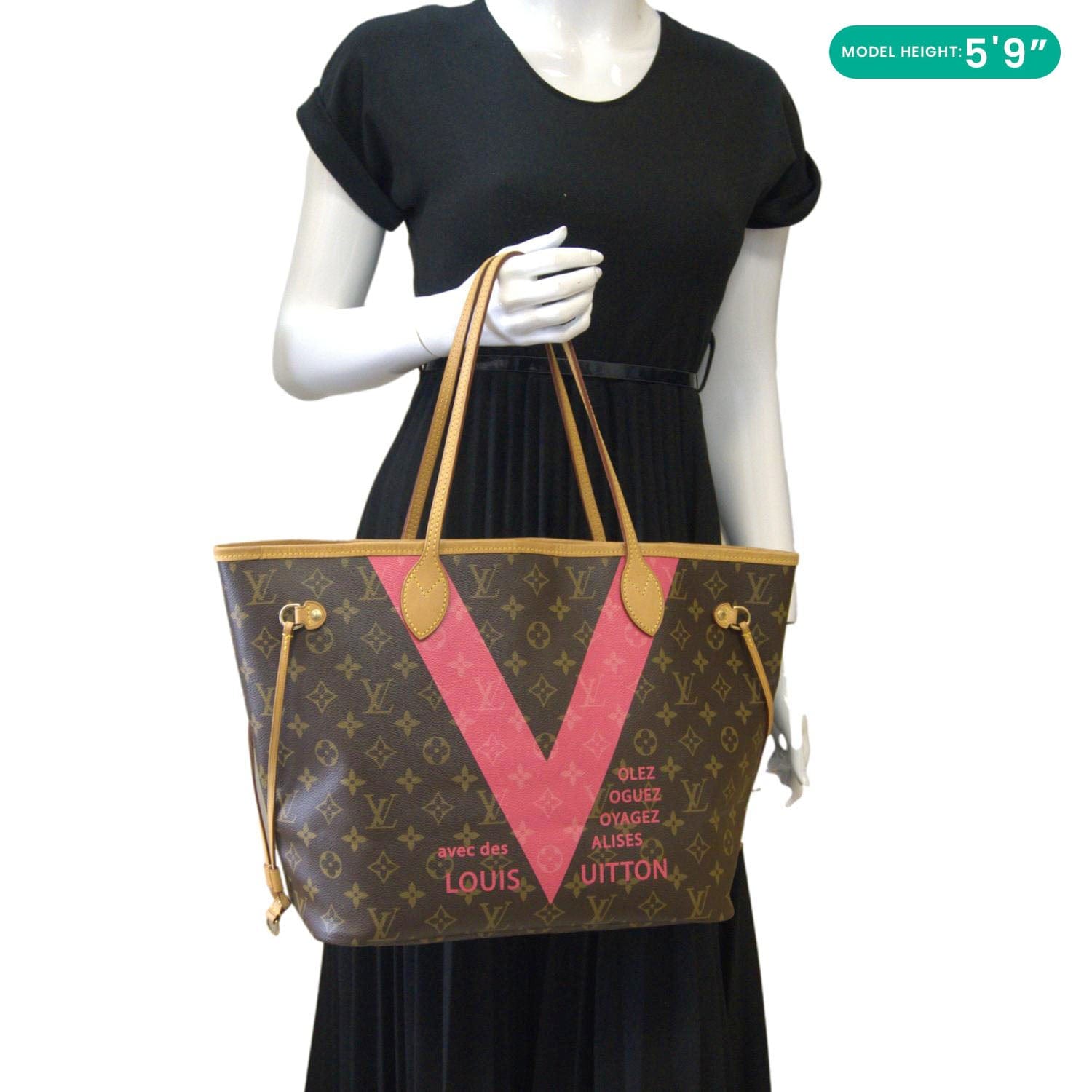 LOUIS VUITTON Neverfull MM V Monogram Canvas Tote Bag Brown