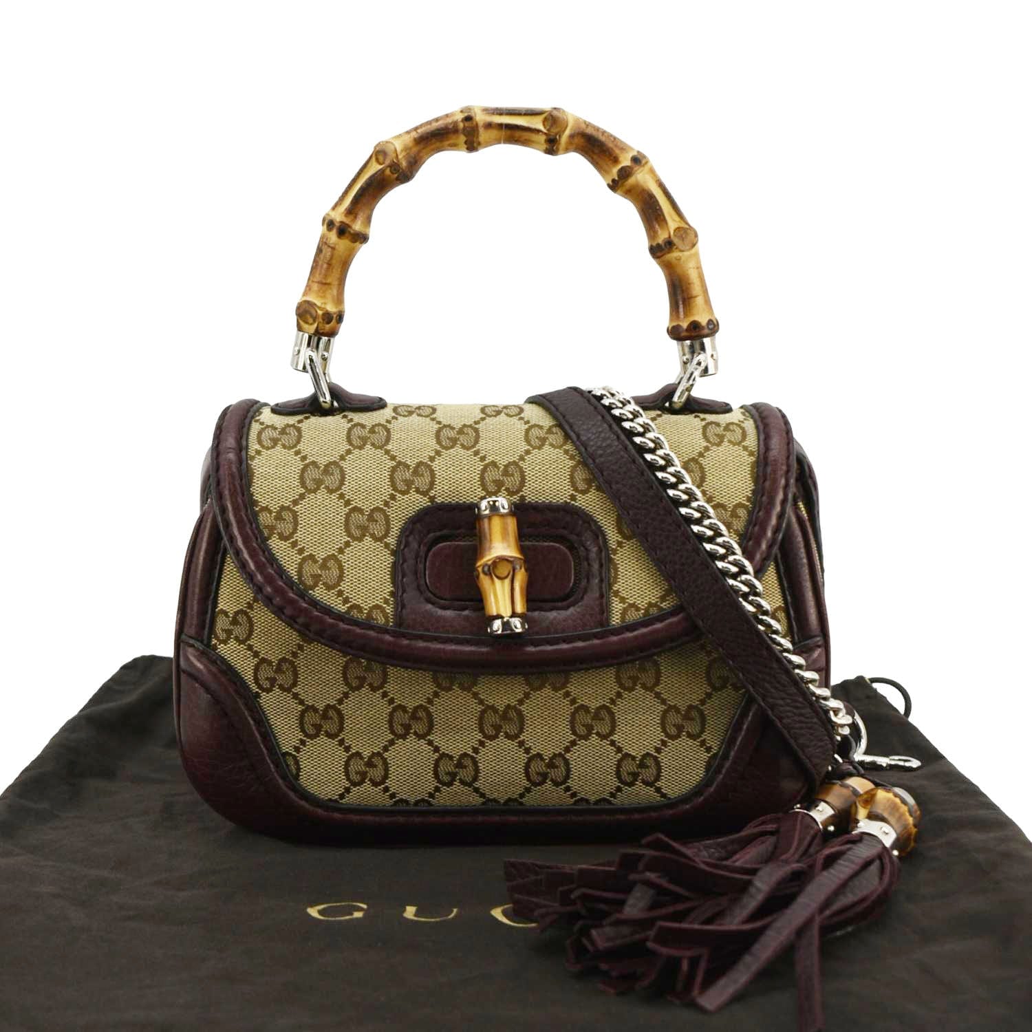 GUCCI Bamboo Gucci Canvas Top Handle Shoulder Bag Beige 247143