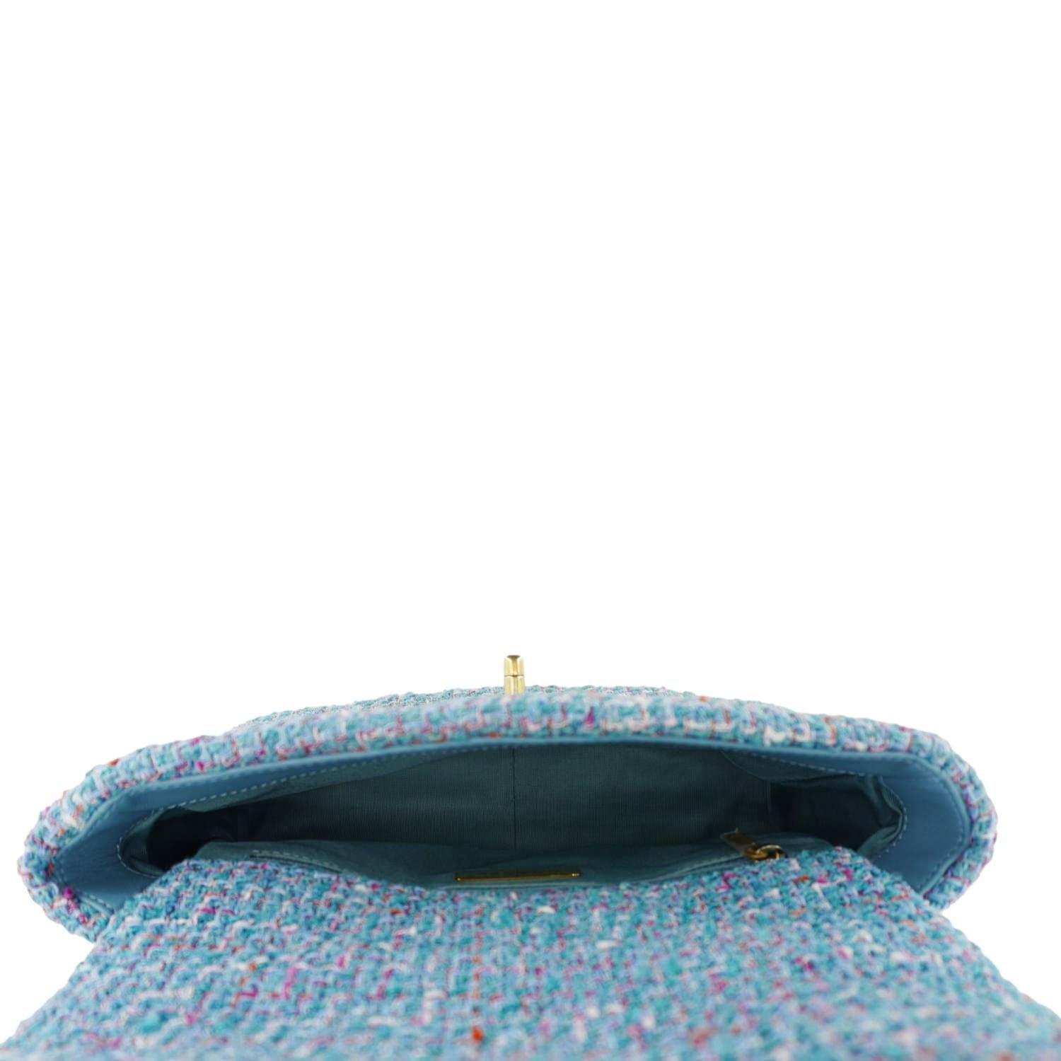 Chanel 19 Flap Medium Quilted Tweed Shoulder Bag Blue