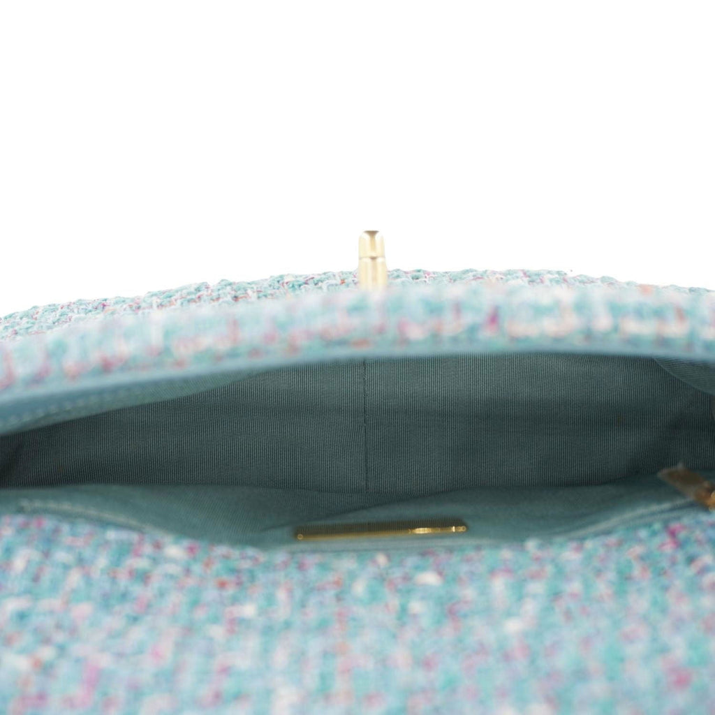 Chanel 19 Flap Medium Quilted Tweed Shoulder Bag Blue