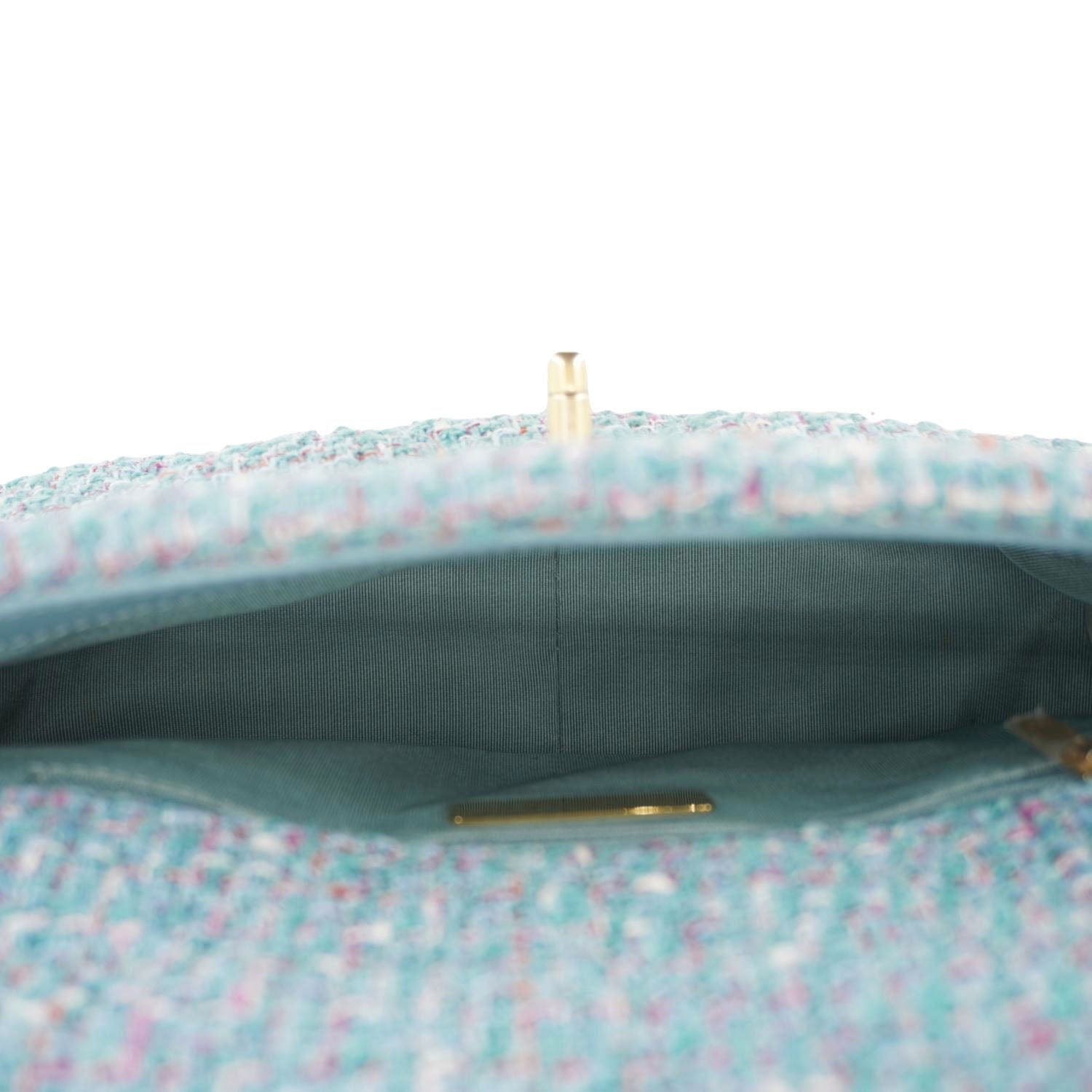 Chanel 19 Flap Medium Quilted Tweed Shoulder Bag Blue