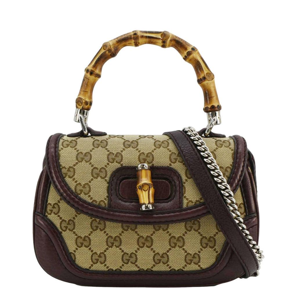GUCCI Bamboo Gucci Canvas Top Handle Shoulder Bag Beige 247143