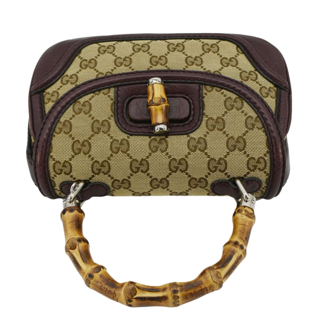 GUCCI Bamboo Gucci Canvas Top Handle Shoulder Bag Beige 247143