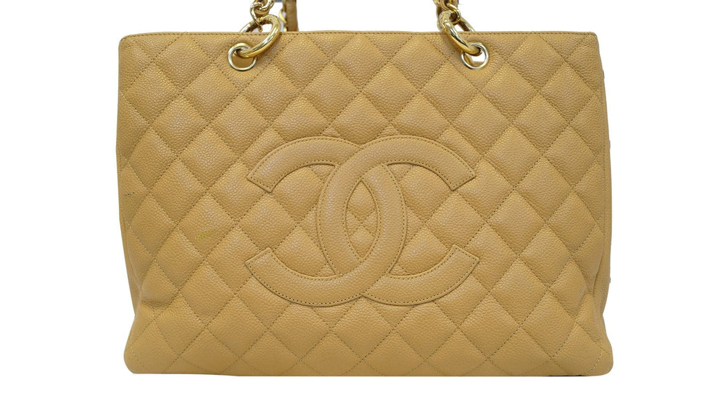 Chanel Beige Caviar Leather Leather Shopping Tote Bag