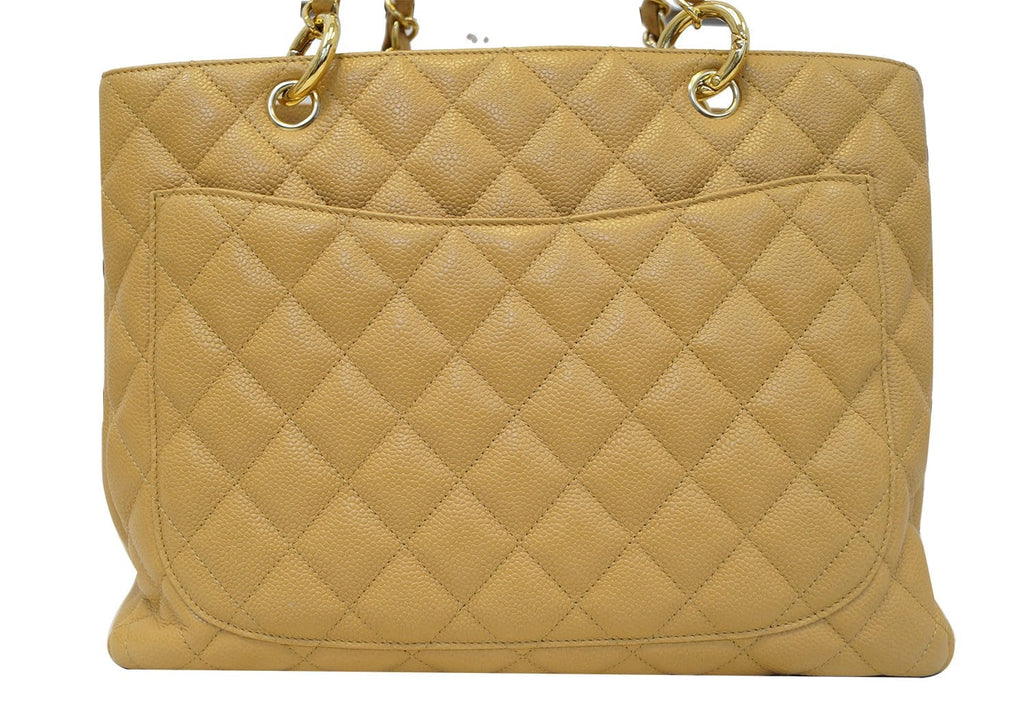 Chanel Beige Caviar Leather Leather Shopping Tote Bag