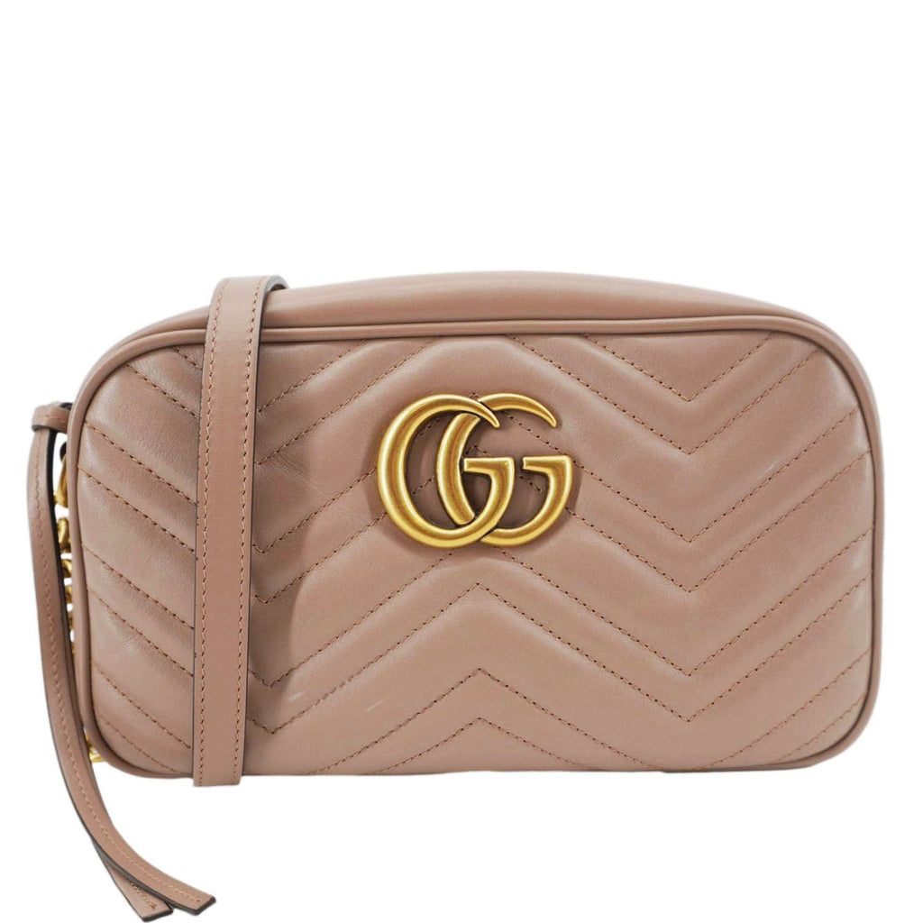 GUCCI Gucci Marmont Small Matelasse Chevron Leather Camera Bag Beige 447632