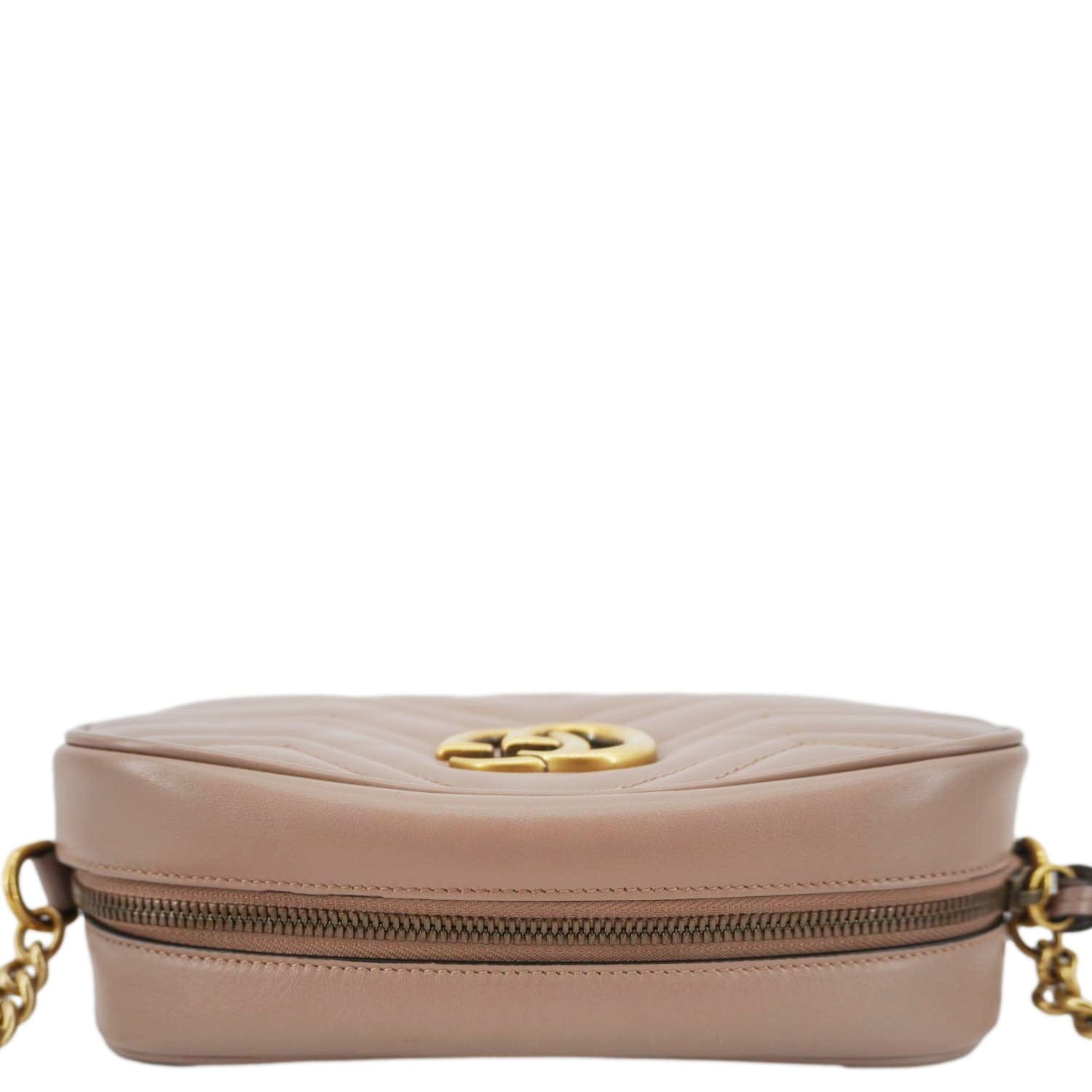 GUCCI Gucci Marmont Small Matelasse Chevron Leather Camera Bag Beige 447632