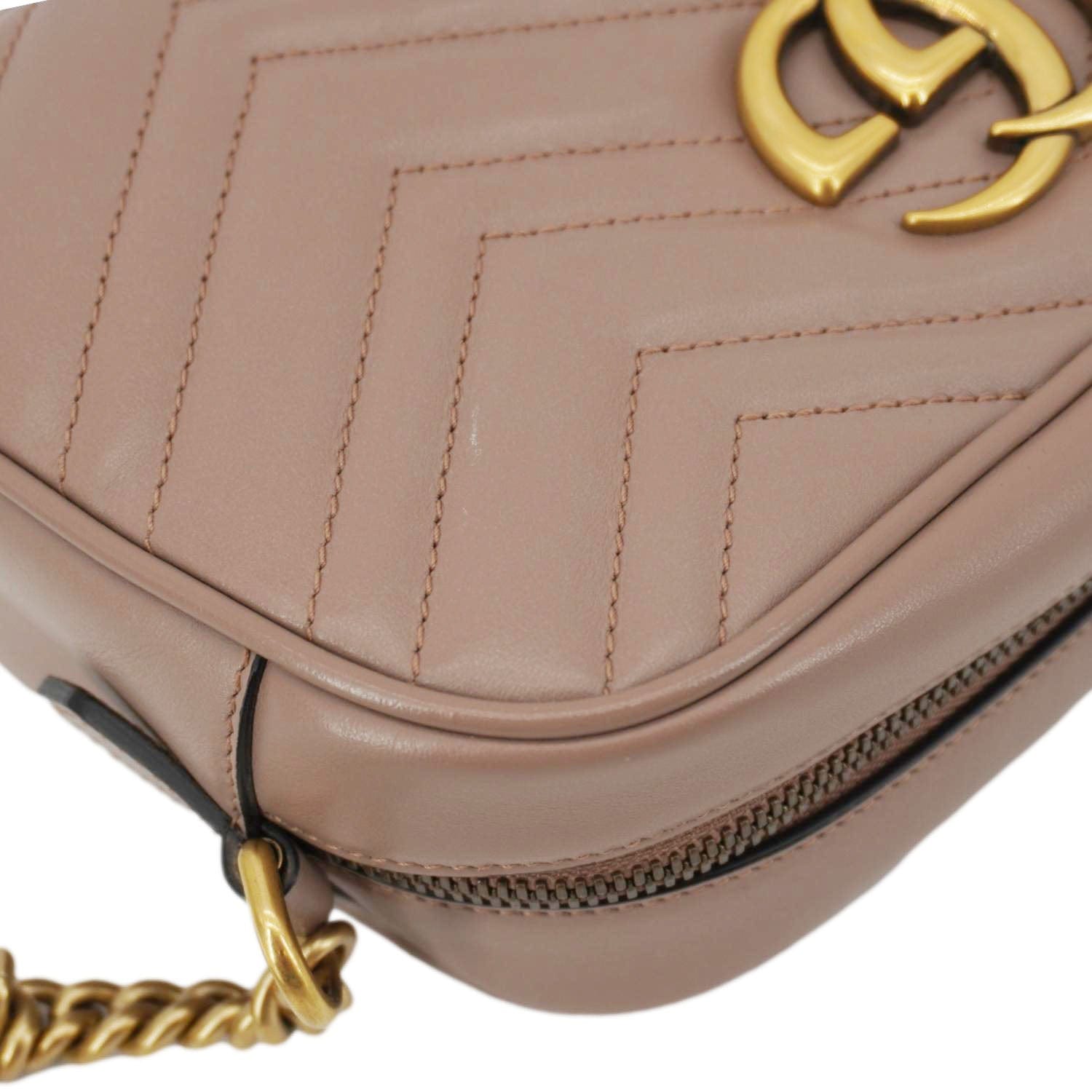 GUCCI Gucci Marmont Small Matelasse Chevron Leather Camera Bag Beige 447632