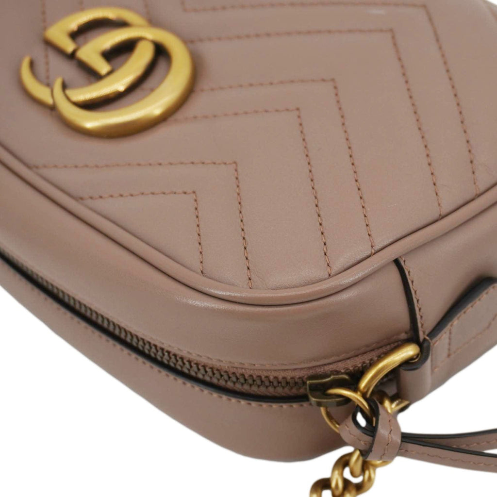 GUCCI Gucci Marmont Small Matelasse Chevron Leather Camera Bag Beige 447632