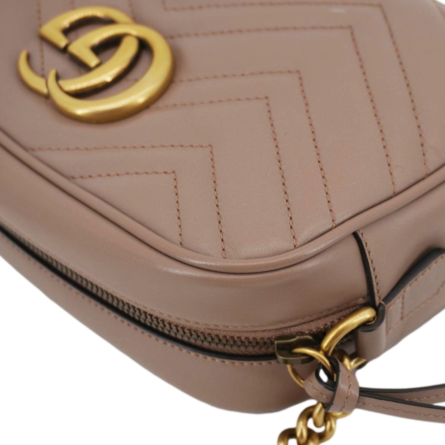 GUCCI Gucci Marmont Small Matelasse Chevron Leather Camera Bag Beige 447632