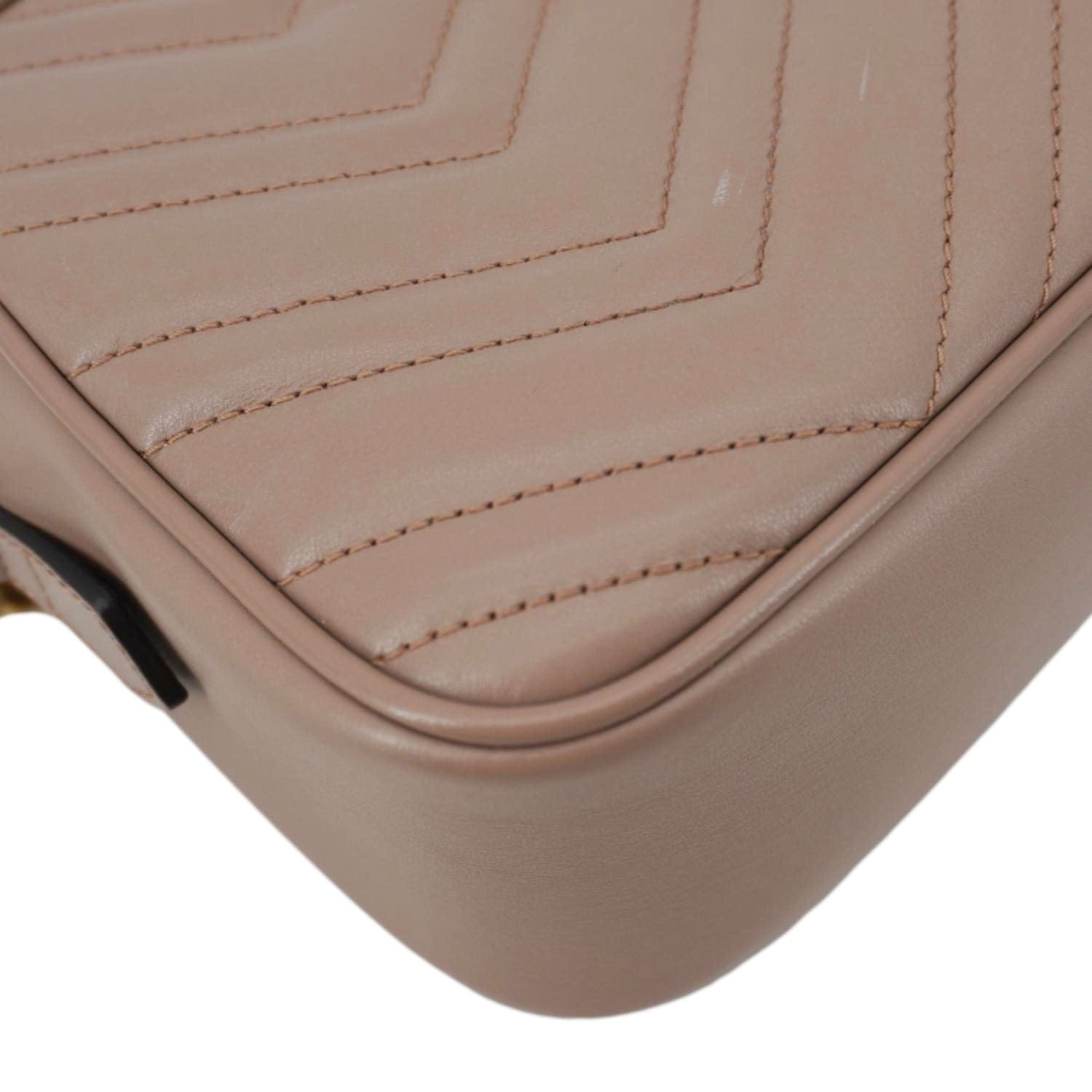 GUCCI Gucci Marmont Small Matelasse Chevron Leather Camera Bag Beige 447632