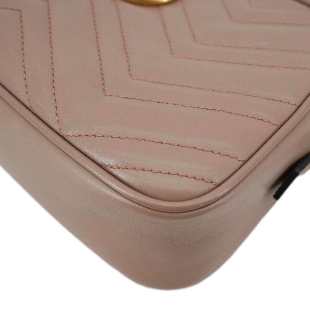 GUCCI Gucci Marmont Small Matelasse Chevron Leather Camera Bag Beige 447632