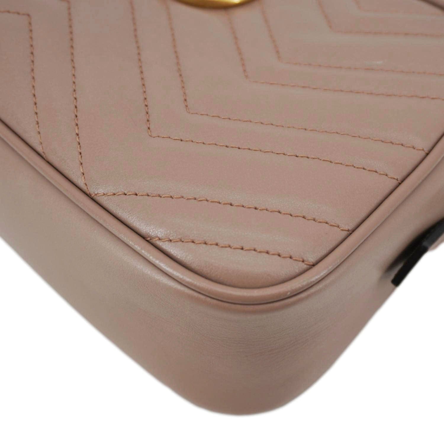 GUCCI Gucci Marmont Small Matelasse Chevron Leather Camera Bag Beige 447632