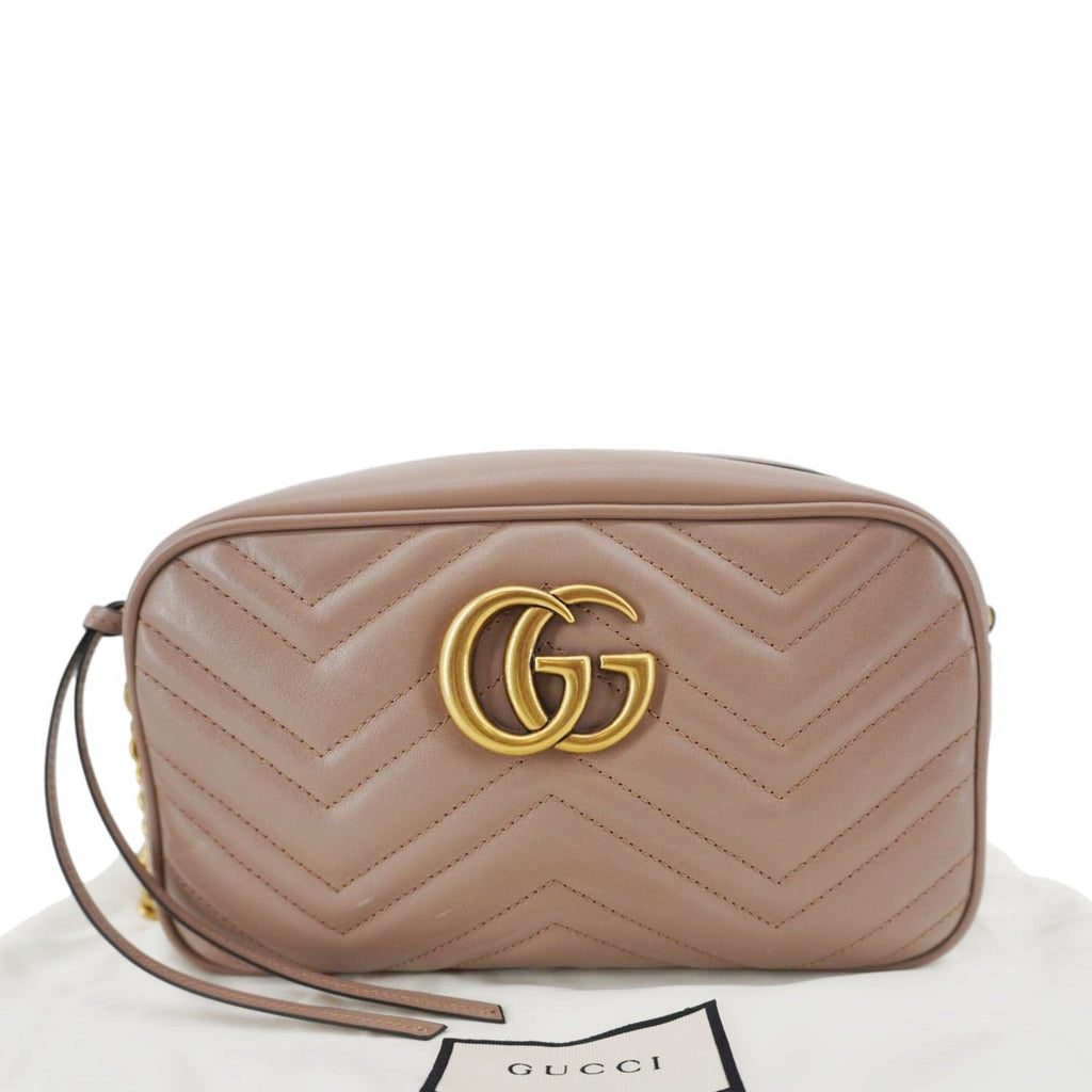 GUCCI Gucci Marmont Small Matelasse Chevron Leather Camera Bag Beige 447632