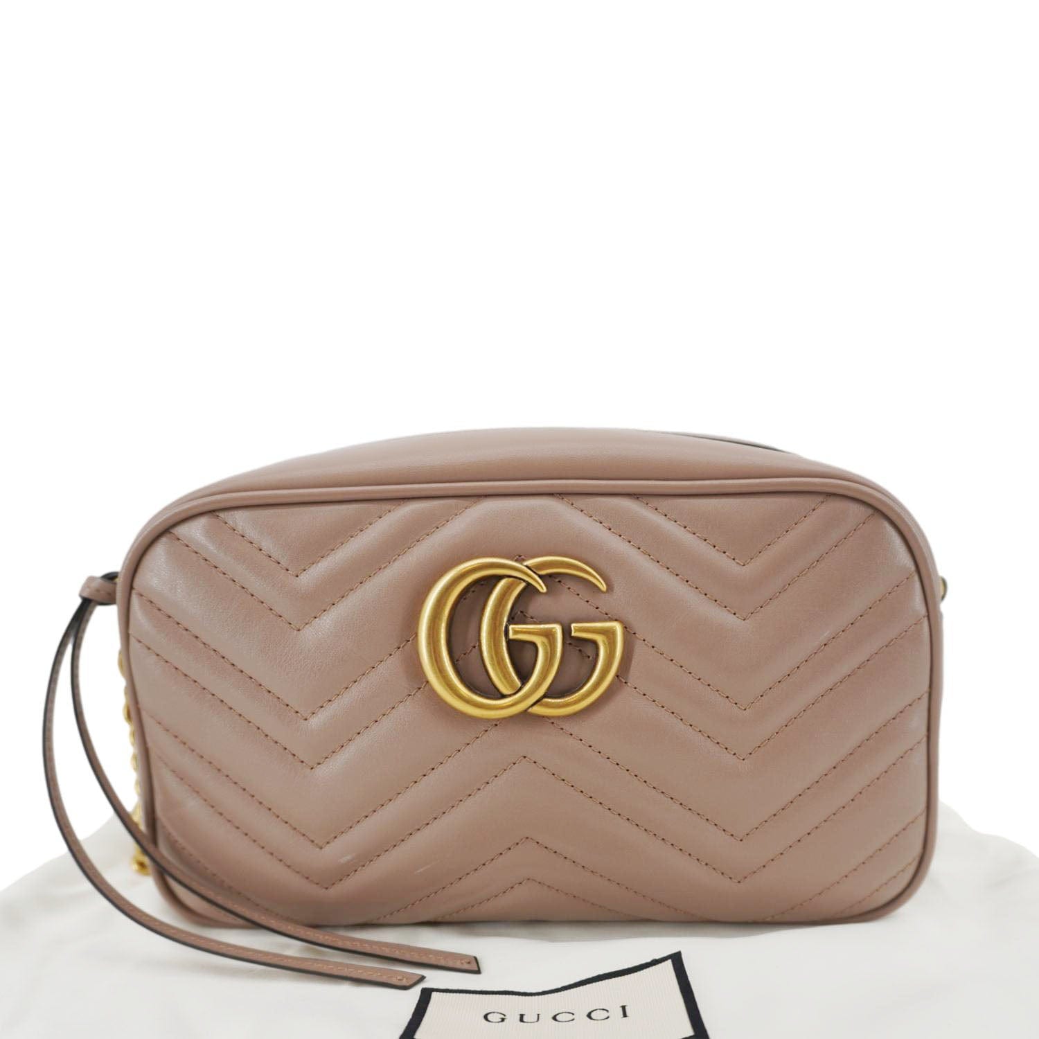 GUCCI Gucci Marmont Small Matelasse Chevron Leather Camera Bag Beige 447632