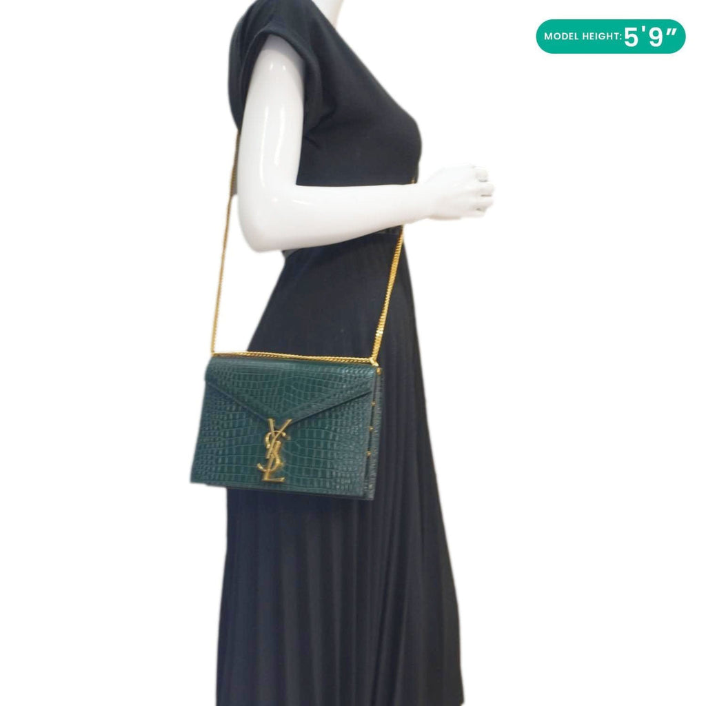 YVES SAINT LAURENT Cassandra  Embossed Leather Shoulder Bag Green