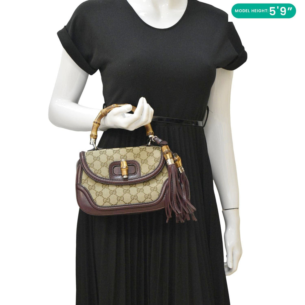 GUCCI Bamboo Gucci Canvas Top Handle Shoulder Bag Beige 247143