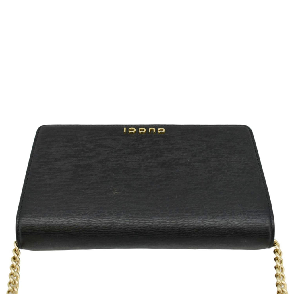 GUCCI Script Leather Chain Wallet Crossbody Bag Black 772643