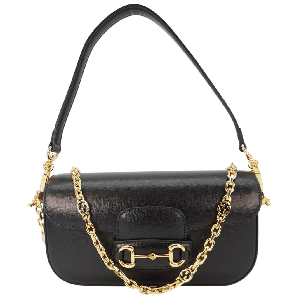 GUCCI Horsebit 1955 Small Leather Shoulder Bag Black 735178