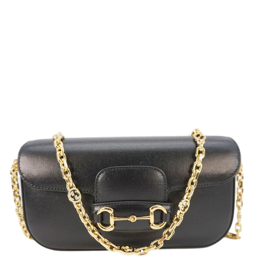GUCCI Horsebit 1955 Small Leather Shoulder Bag Black 735178
