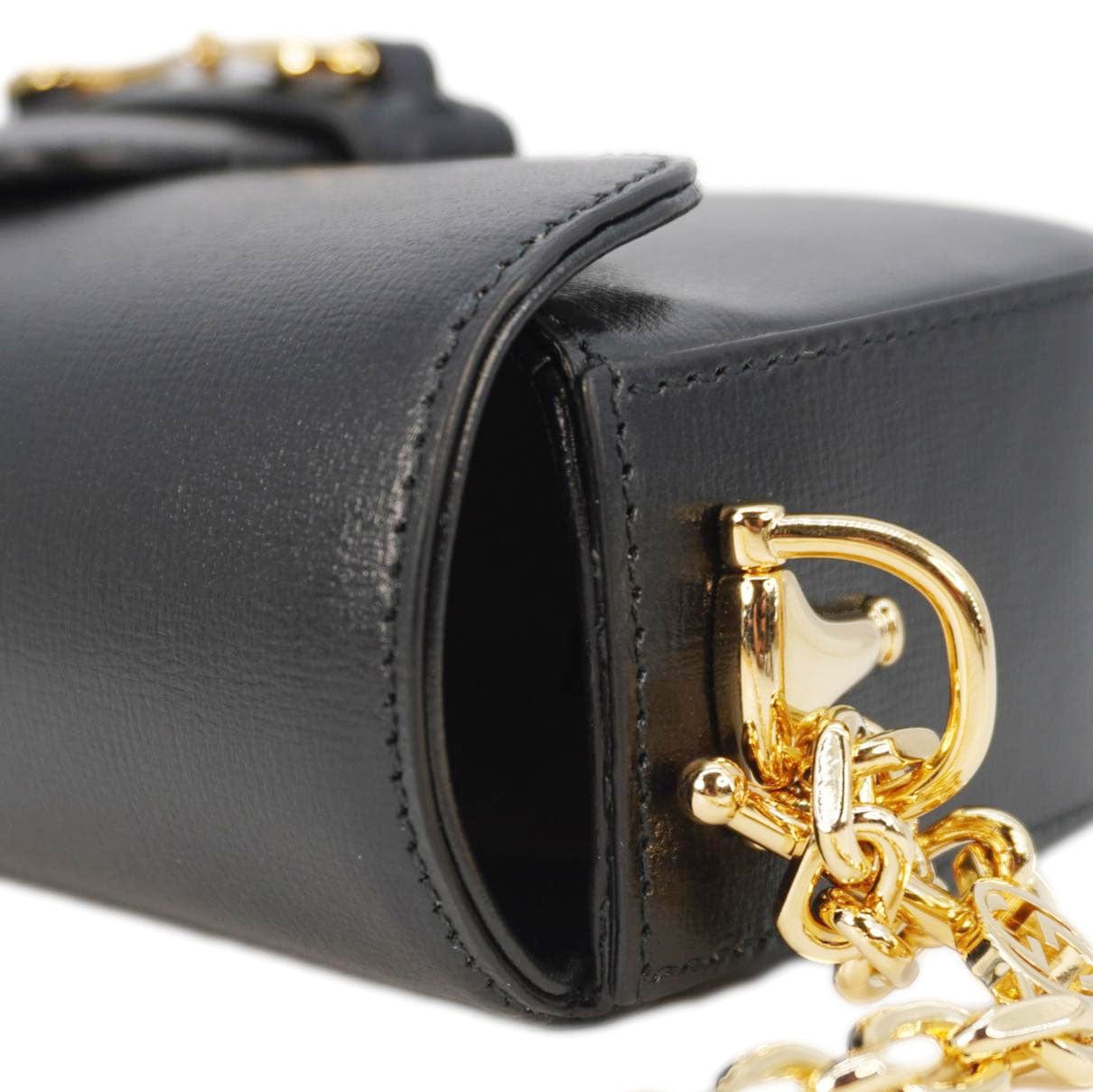 GUCCI Horsebit 1955 Small Leather Shoulder Bag Black 735178