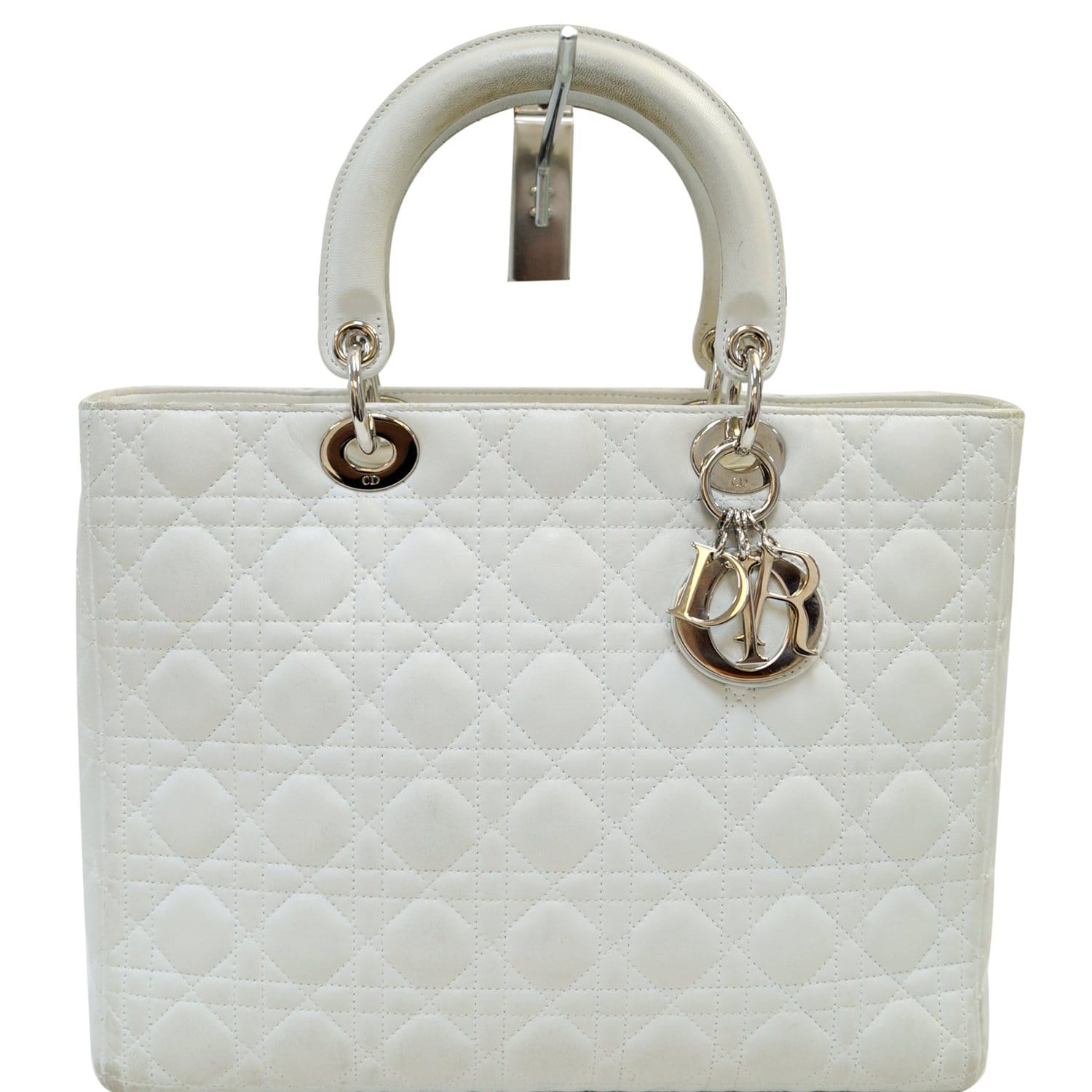CHRISTIAN DIOR White  Leather Large Lady Dior Shoulder Bag - FINAL CALL