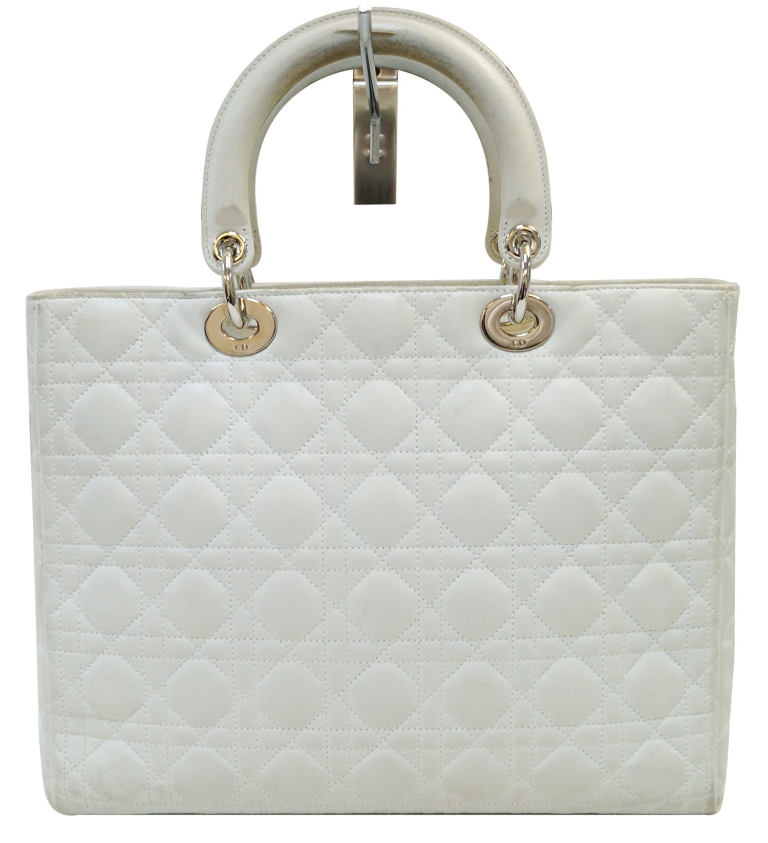 CHRISTIAN DIOR White  Leather Large Lady Dior Shoulder Bag - FINAL CALL