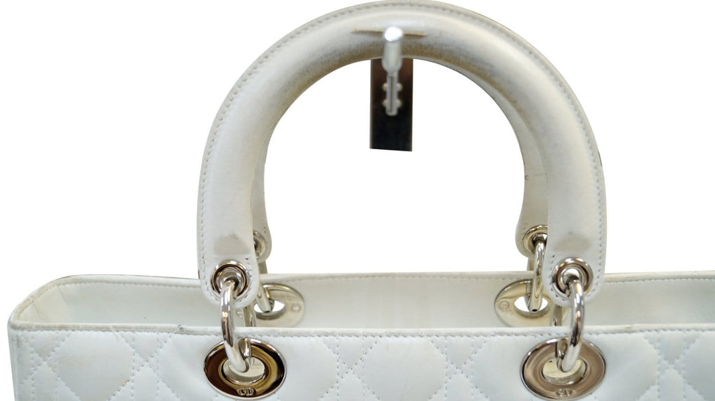 CHRISTIAN DIOR White  Leather Large Lady Dior Shoulder Bag - FINAL CALL