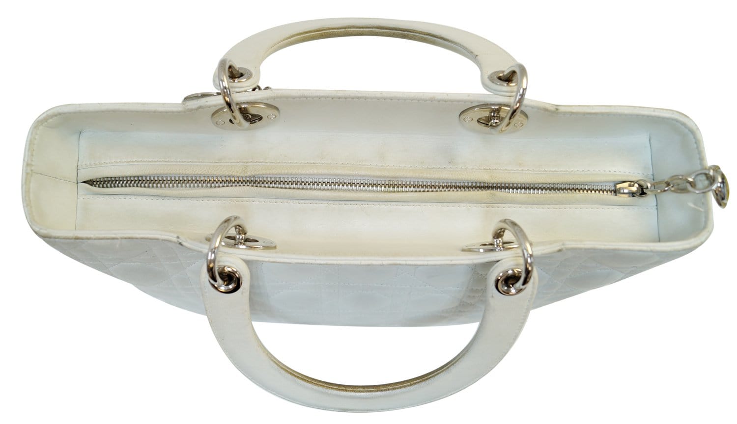 CHRISTIAN DIOR White  Leather Large Lady Dior Shoulder Bag - FINAL CALL