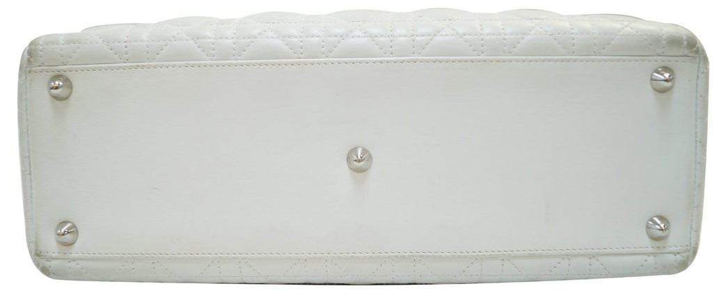 CHRISTIAN DIOR White  Leather Large Lady Dior Shoulder Bag - FINAL CALL