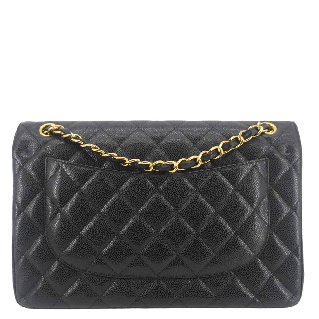 Chanel Classic Jumbo Double Flap Quilted Caviar Leather Shoulder Bag Black