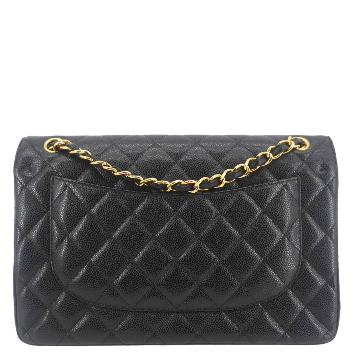 Chanel Classic Jumbo Double Flap Quilted Caviar Leather Shoulder Bag Black
