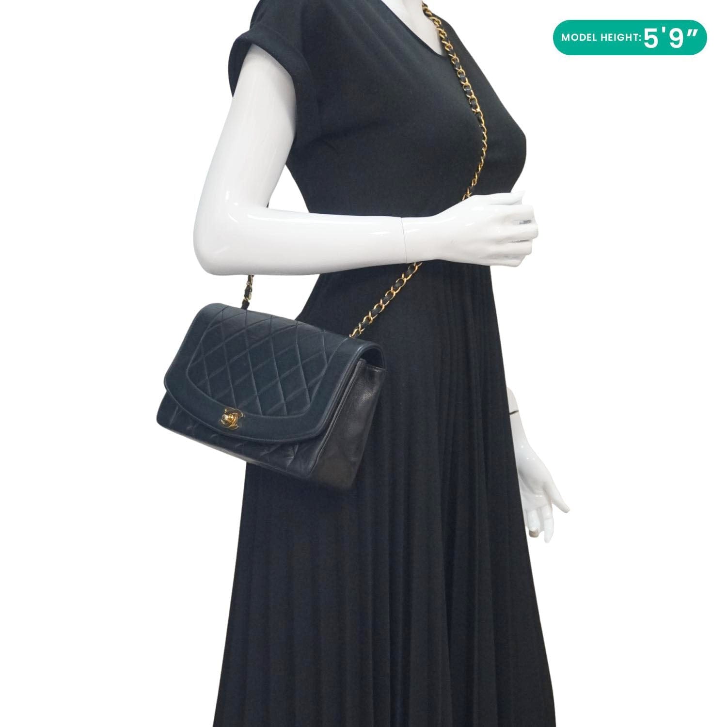 Chanel Diana Flap Quilted Leather Shoulder Bag Black