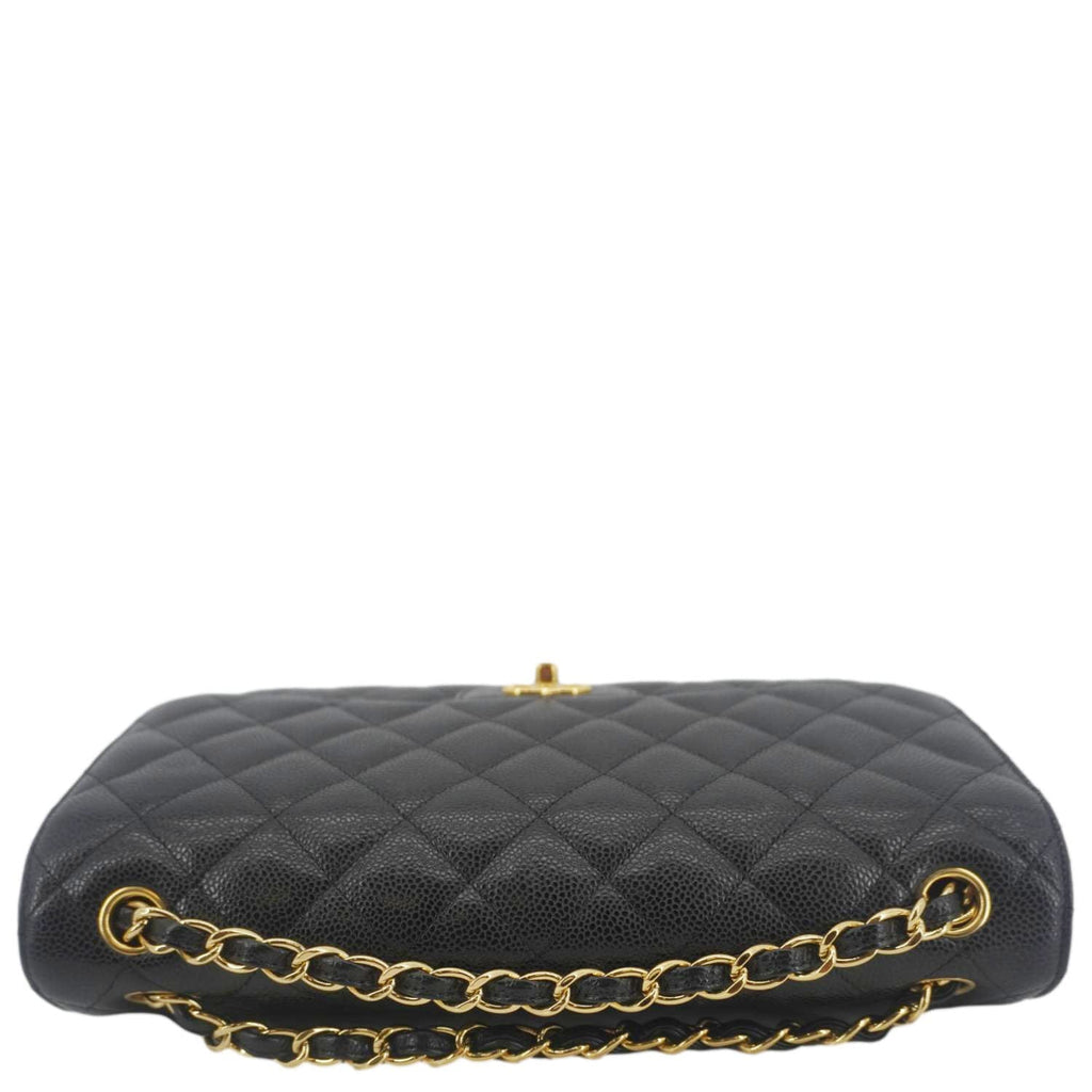 Chanel Classic Jumbo Double Flap Quilted Caviar Leather Shoulder Bag Black
