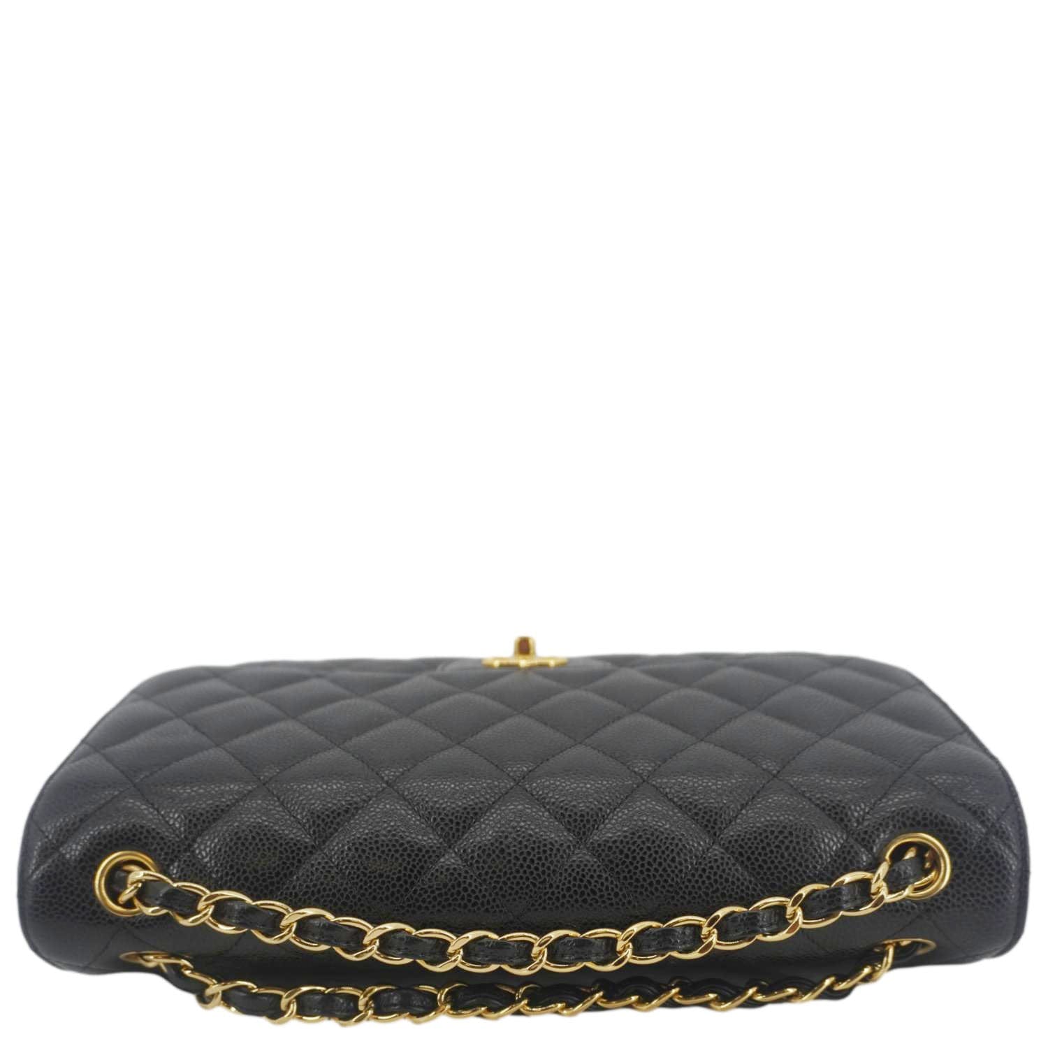 Chanel Classic Jumbo Double Flap Quilted Caviar Leather Shoulder Bag Black