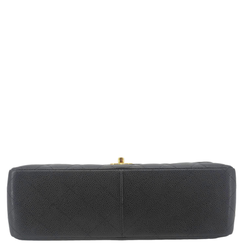 Chanel Classic Jumbo Double Flap Quilted Caviar Leather Shoulder Bag Black