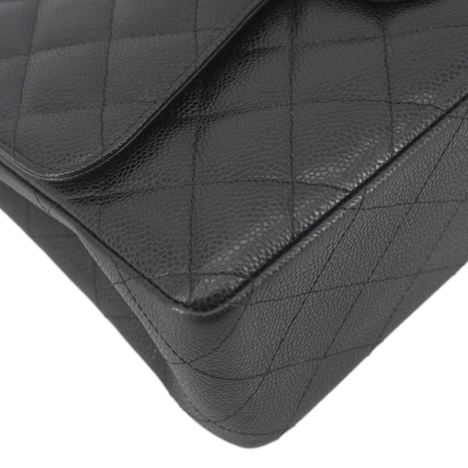 Chanel Classic Jumbo Double Flap Quilted Caviar Leather Shoulder Bag Black