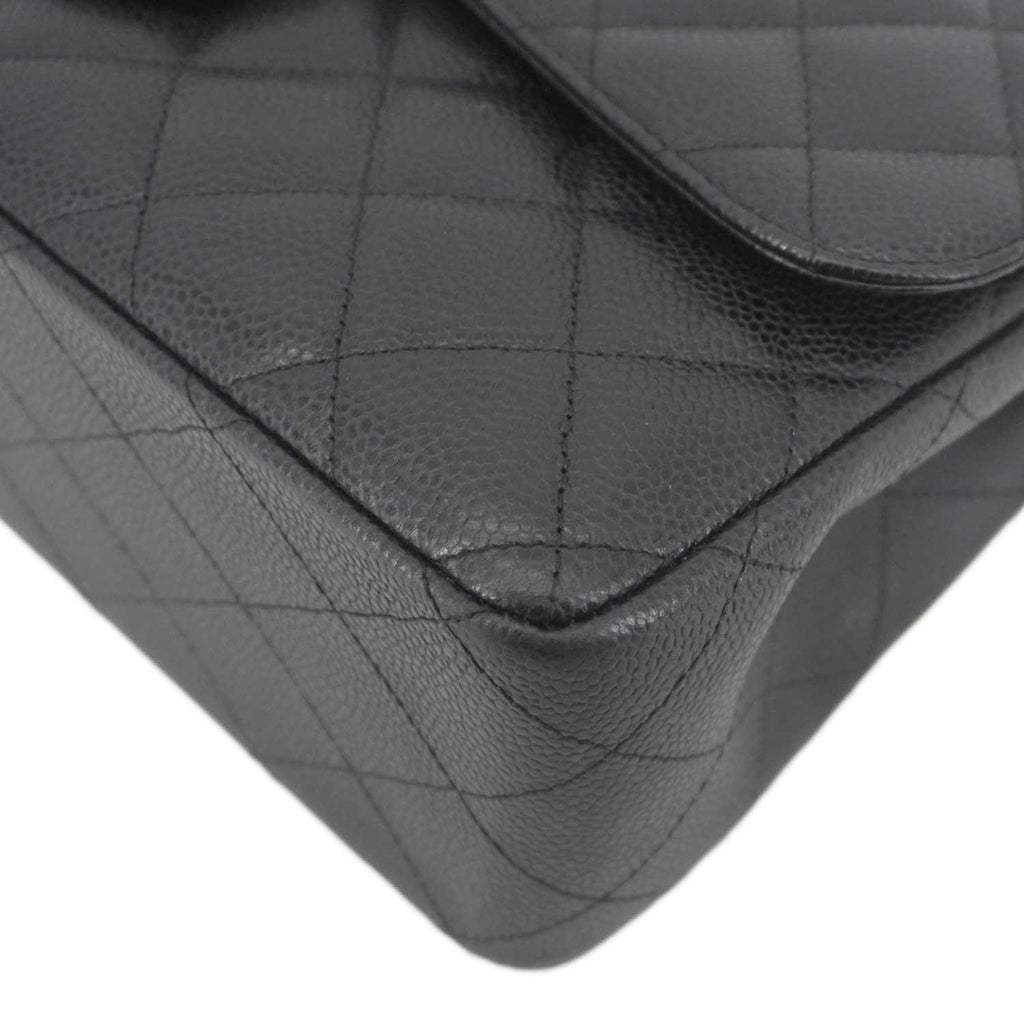 Chanel Classic Jumbo Double Flap Quilted Caviar Leather Shoulder Bag Black