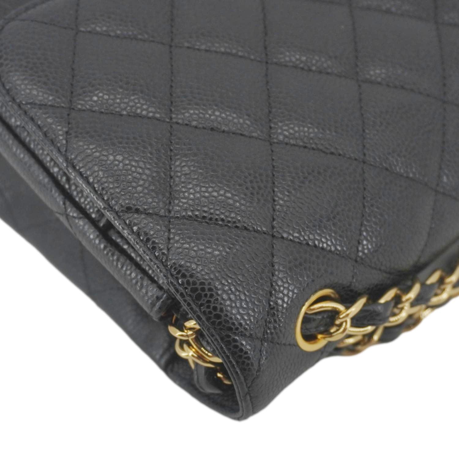 Chanel Classic Jumbo Double Flap Quilted Caviar Leather Shoulder Bag Black