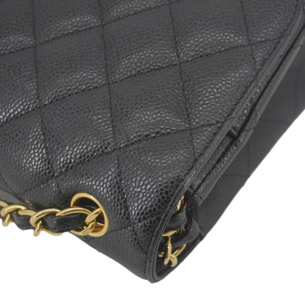Chanel Classic Jumbo Double Flap Quilted Caviar Leather Shoulder Bag Black